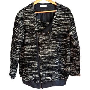 GAT RIMON Black Tweed Asymmetrical Zipper Bomber Style Coat Size Medium